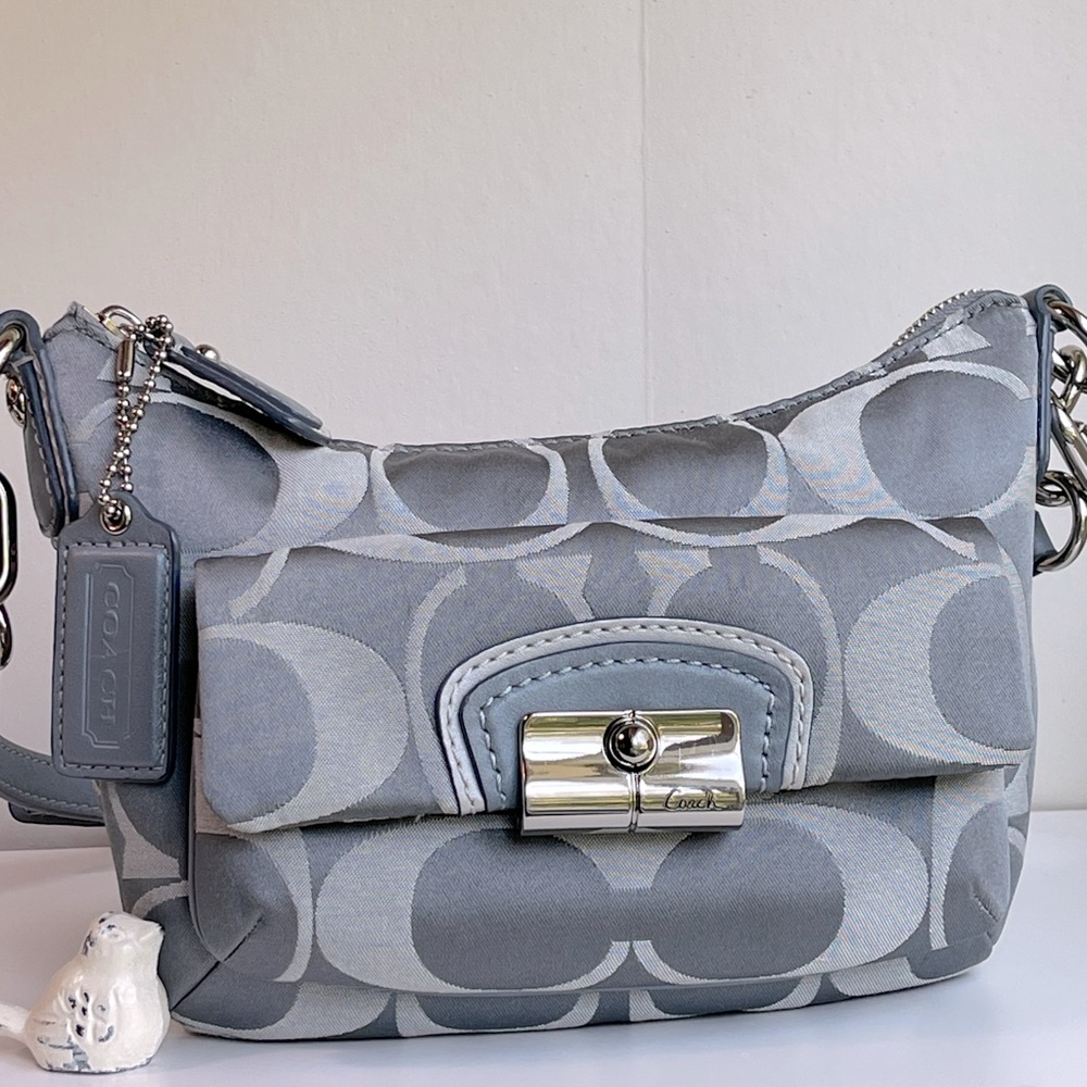 Coach Gray Signature Jacquard Crossbody Bag with Silver Hardware